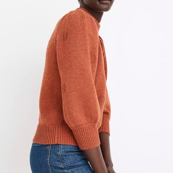 Madewell Dotted Easton Puff Sleeve Pullover Sweater In Cotton Merino Yarn Rust - Picture 5 of 12